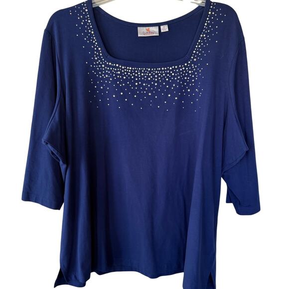 Quacker Factory Blue Bling 3X square neck pullover 3/4 sleeves top - Picture 1 of 9